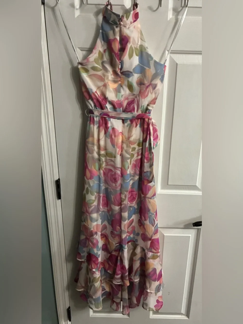Calvin Klein Floral Print Dress in Cream with Pink and Peach
